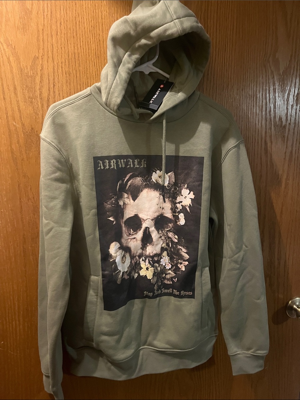 Airwalk Olive Green Hoodie with Floral Skull Graphic